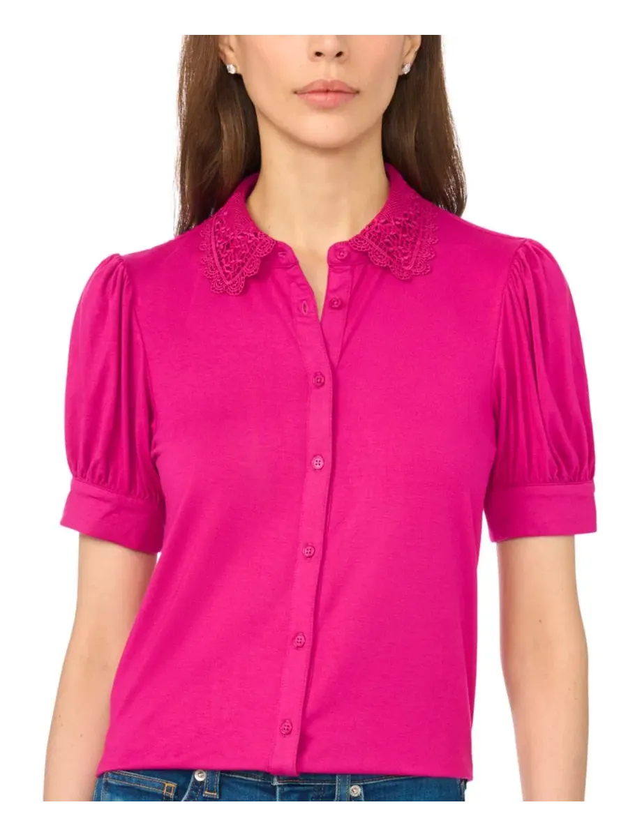 Блуза с коротким рукавом-фонариком и воротником с фестонами, модель Short Puff-Sleeve Scallop-Trim — изображение 2 из 4