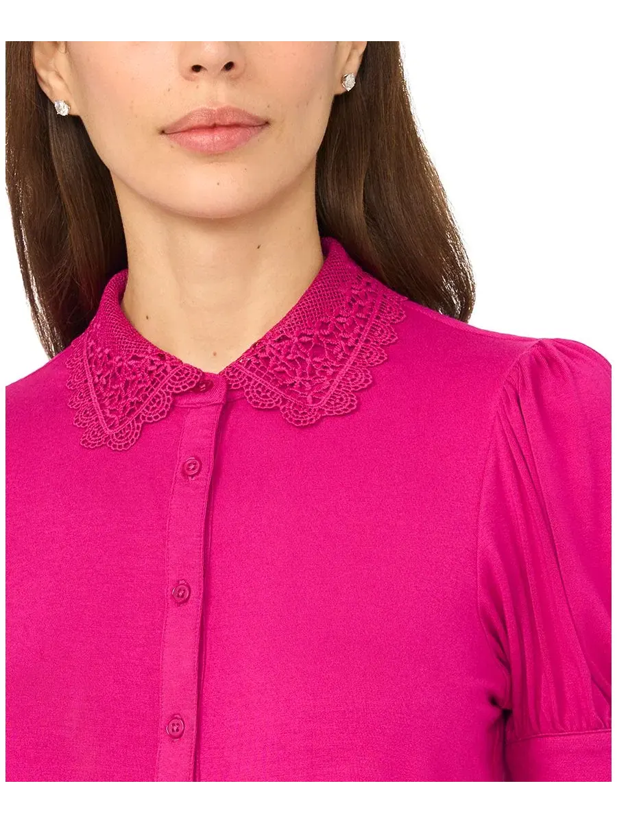 Блуза с коротким рукавом-фонариком и воротником с фестонами, модель Short Puff-Sleeve Scallop-Trim — изображение 3 из 4