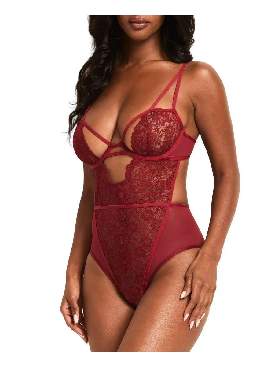 Боди с кружевом и сеткой, без подкладки, на каркасе, модель Sersha Adore Me — изображение 3 из 6, темный красный