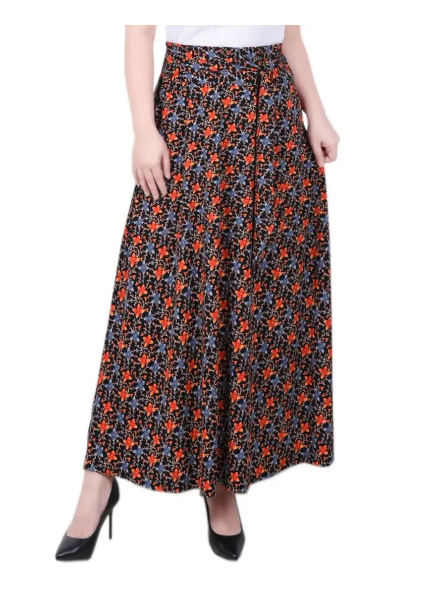 Макси-юбка с поясом-кушаком Black Orange Floral NY Collection — оранжевый