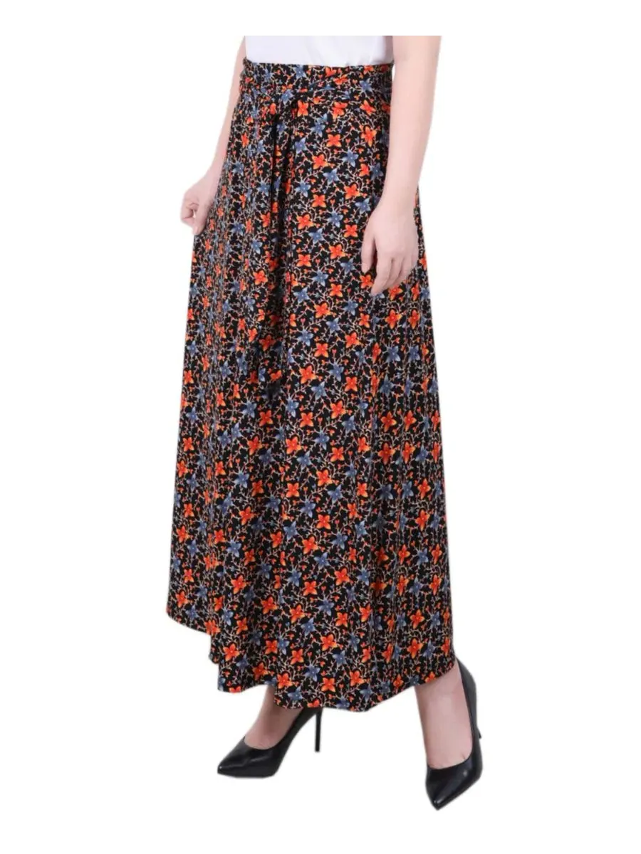Макси-юбка с поясом-кушаком Black Orange Floral NY Collection — изображение 2 из 4, черный оранжевый