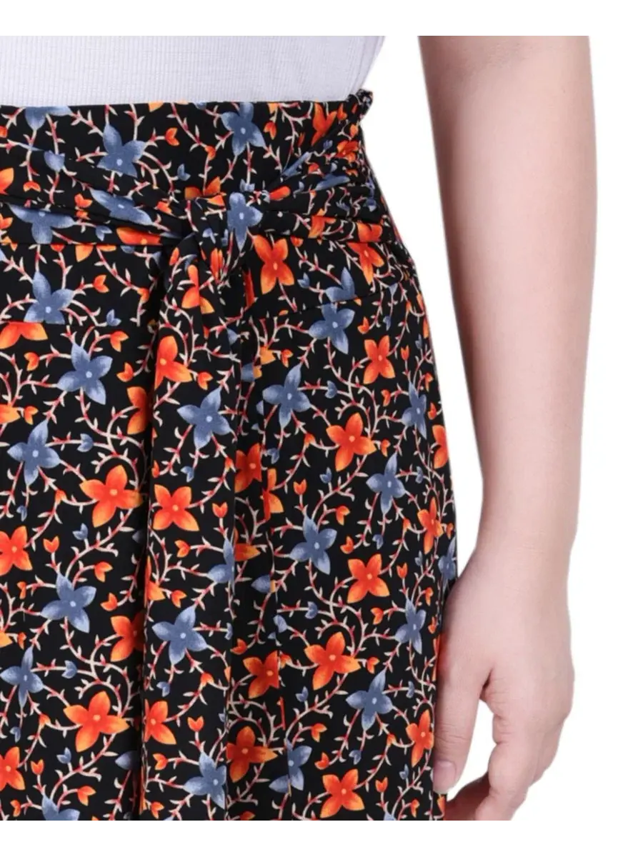 Макси-юбка с поясом-кушаком Black Orange Floral NY Collection — изображение 3 из 4, черный оранжевый