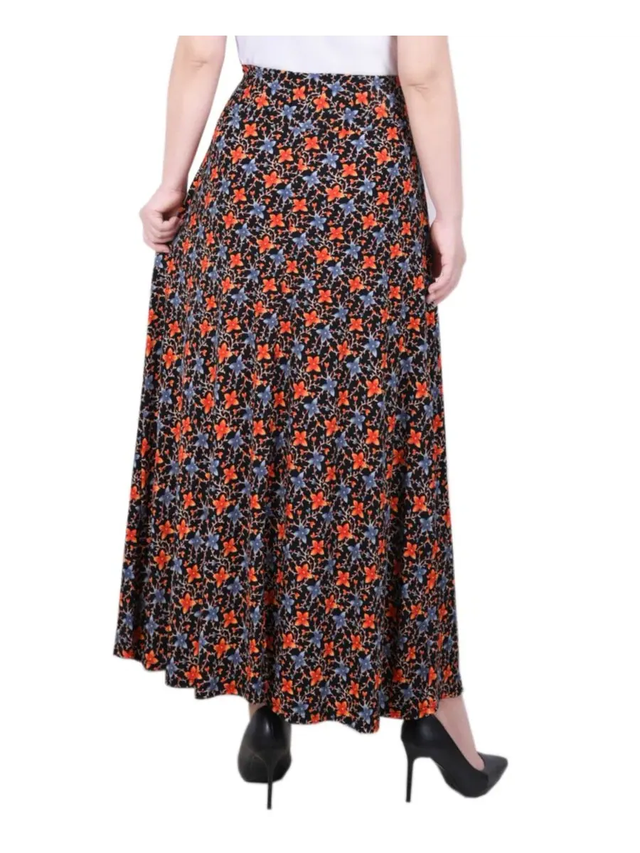 Макси-юбка с поясом-кушаком Black Orange Floral NY Collection — изображение 4 из 4, черный оранжевый