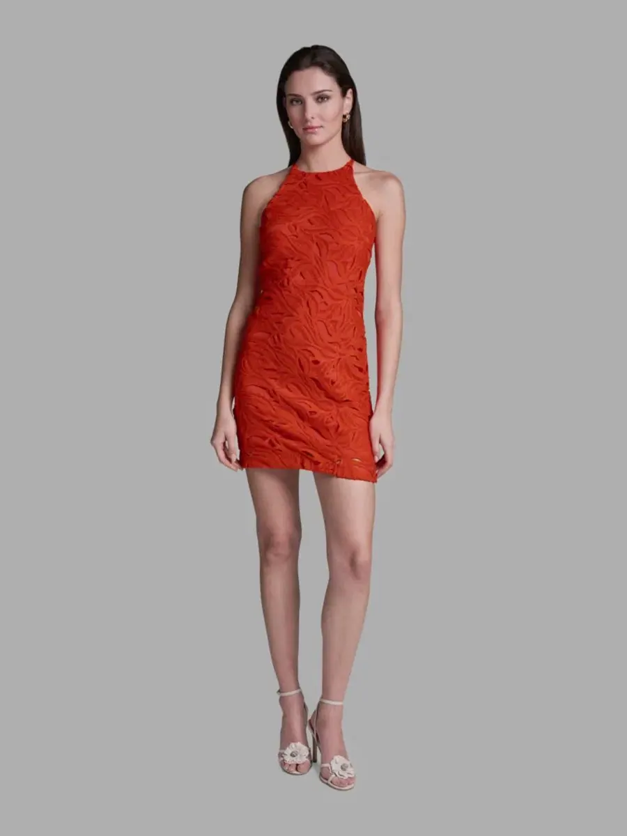 Платье-футляр кружевное с запахом BCBG — оранжевый