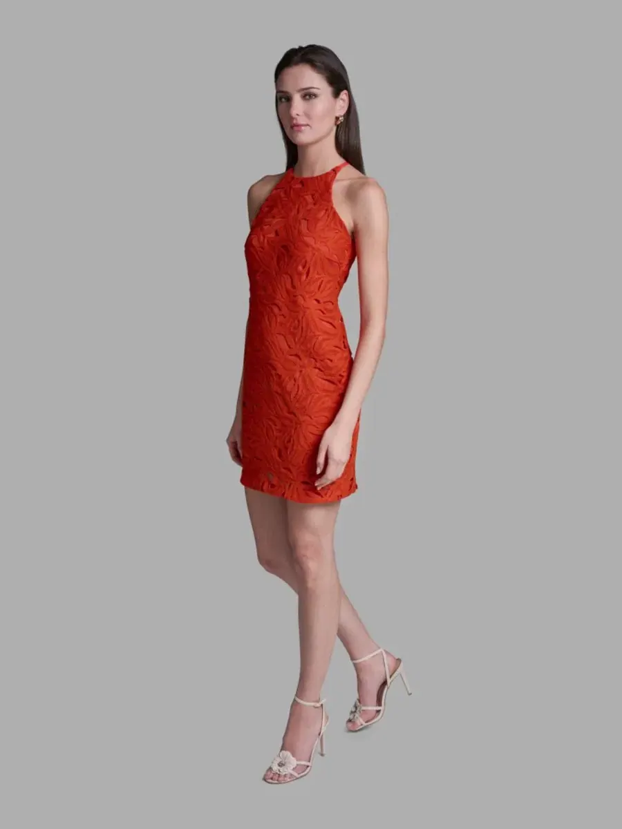 Платье-футляр кружевное с запахом BCBG — изображение 2 из 6, мандариновый