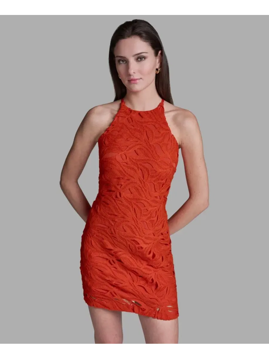 Платье-футляр кружевное с запахом BCBG — изображение 3 из 6, мандариновый