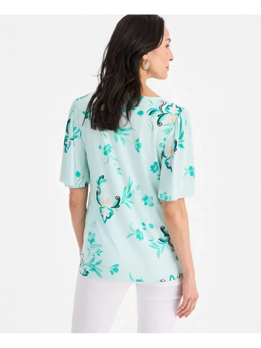 Топ с V-образным вырезом и короткими рукавами-воланами Elena JM Collection, Icy Morning — изображение 4 из 4