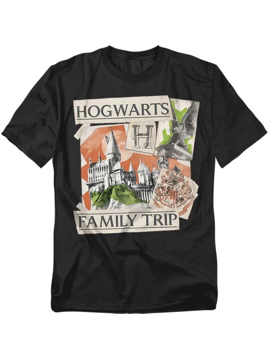 Футболка классическая хлопковая Family Trip To Hogwarts Scrapbook Harry Potter — черный