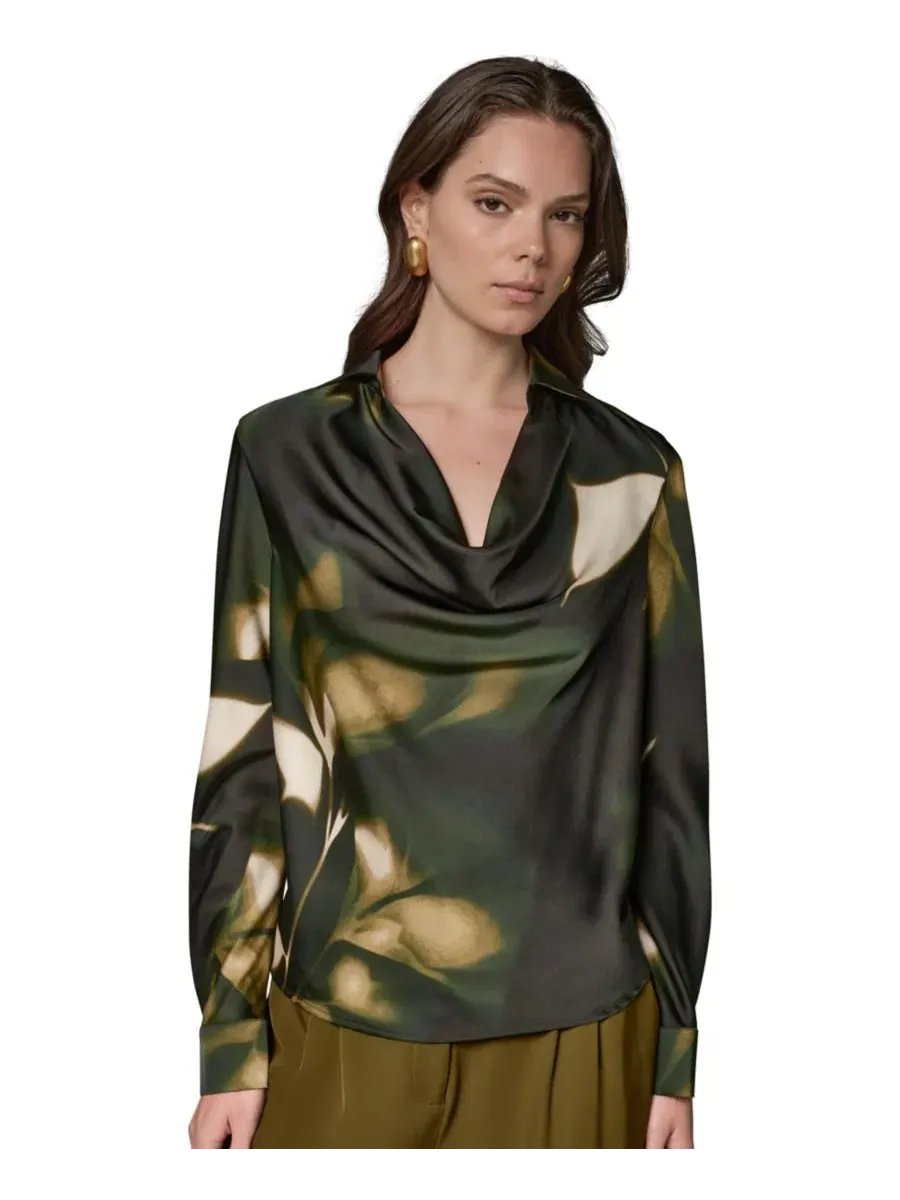 Блуза с принтом из атласного крепа с длинным рукавом Donna Karan New York