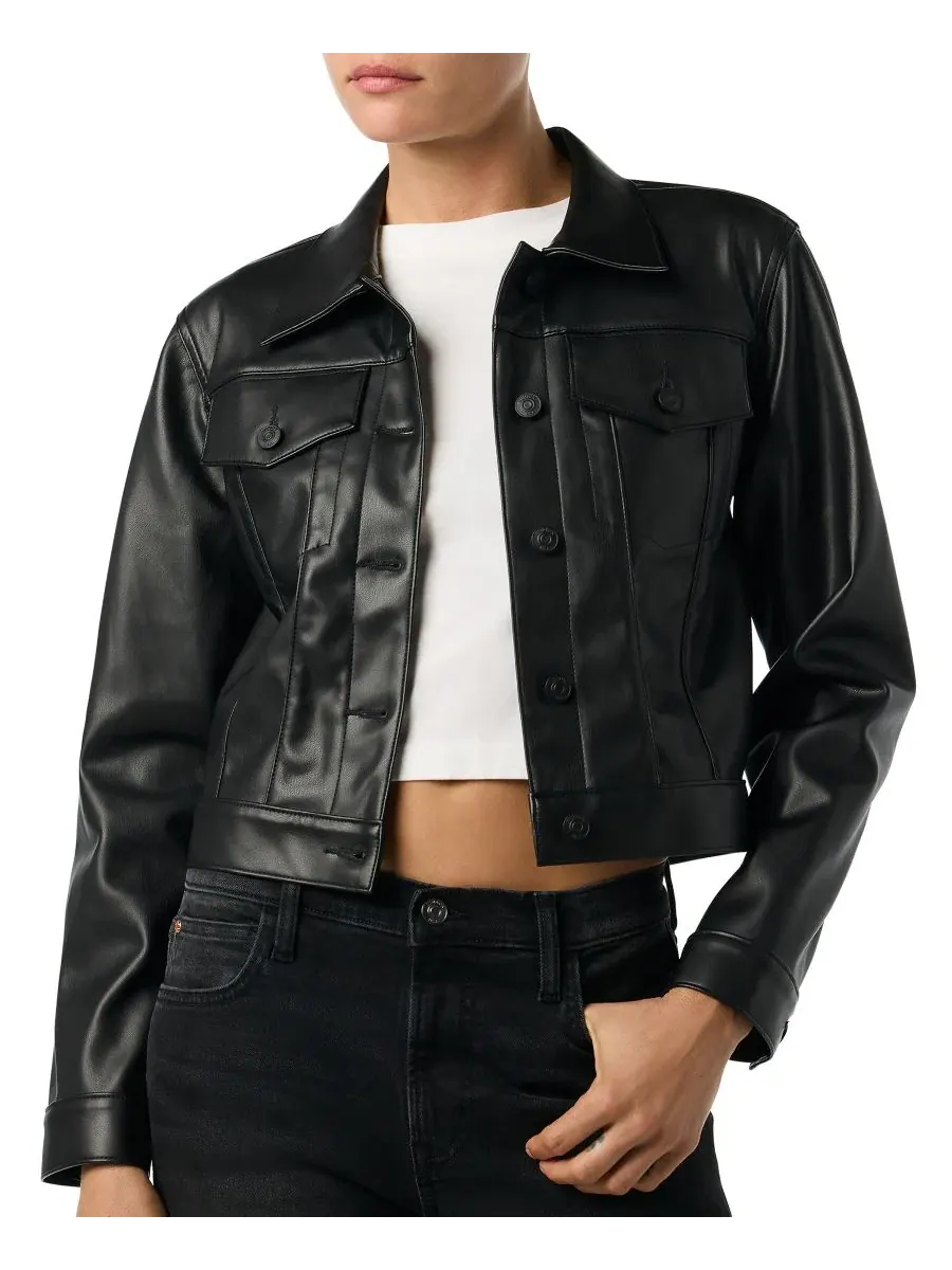 Куртка из кожзаменителя с длинным рукавом, укороченная Hudson Jeans — черный