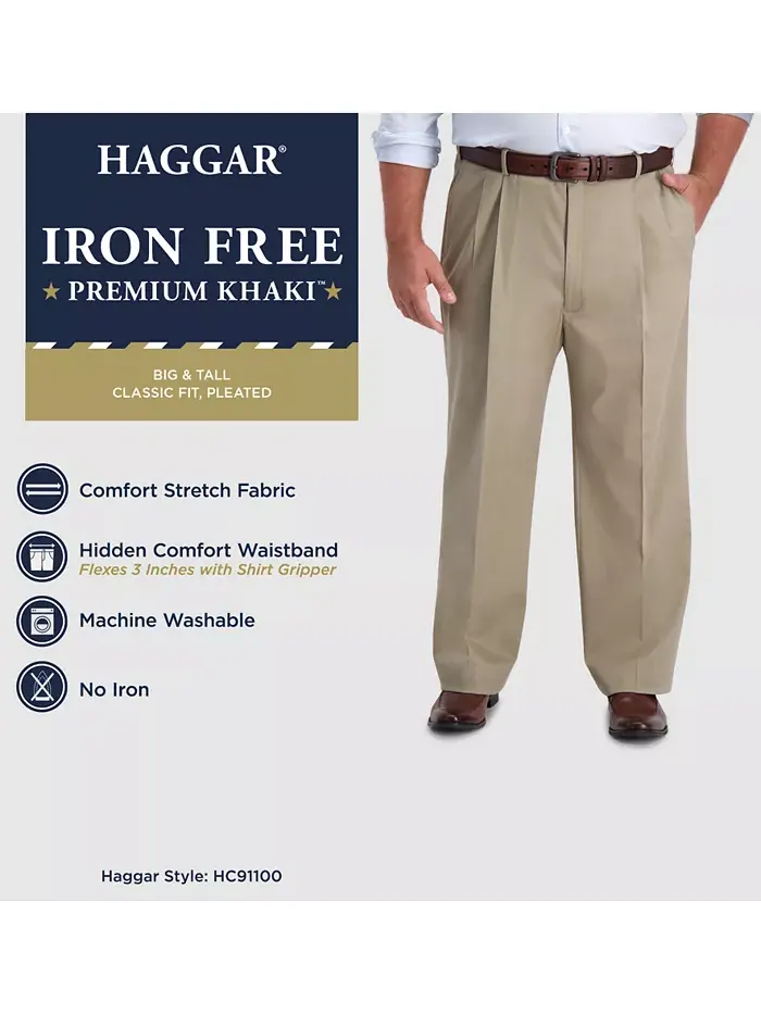 Мужские классические брюки Big & Tall Iron Free Premium Khaki со складками Haggar — 4