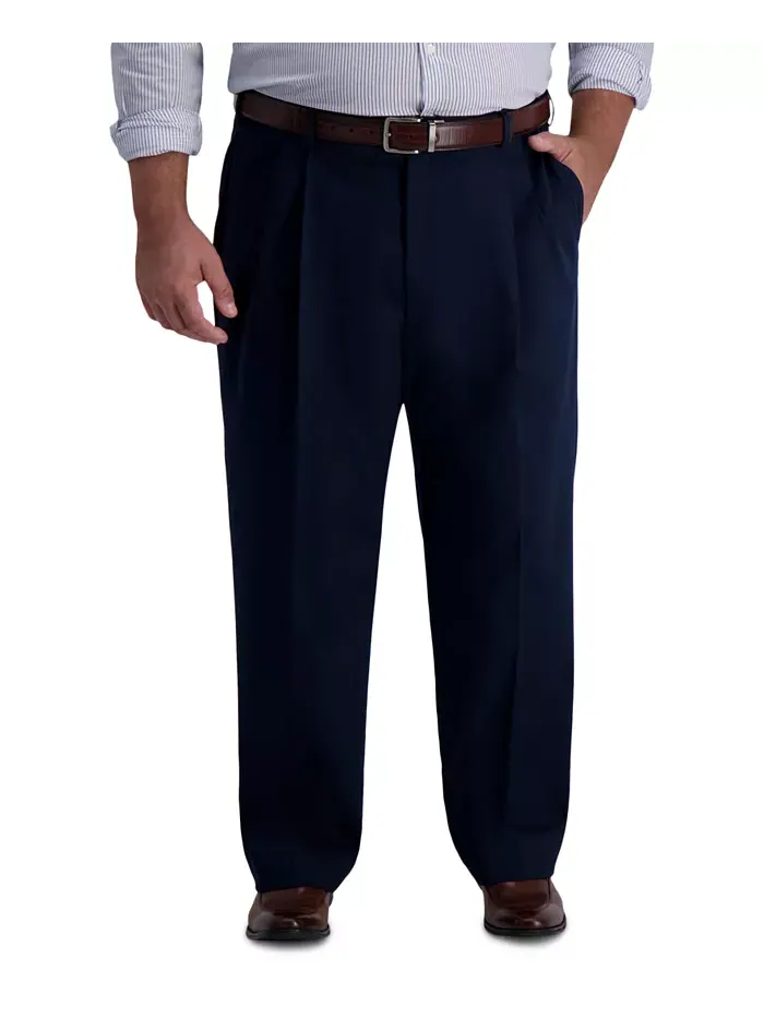 Мужские классические брюки Big & Tall Iron Free Premium Khaki со складками Haggar — синий
