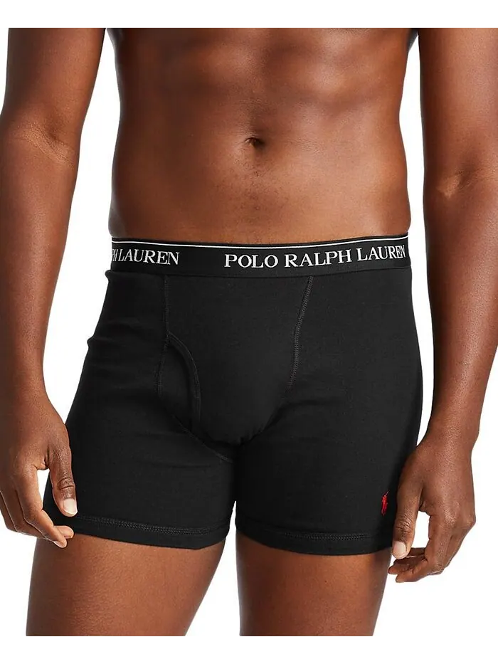 Мужской комплект из 3 штук. Классические хлопковые трусы-боксеры Polo Ralph Lauren — изображение 2 из 4, черный