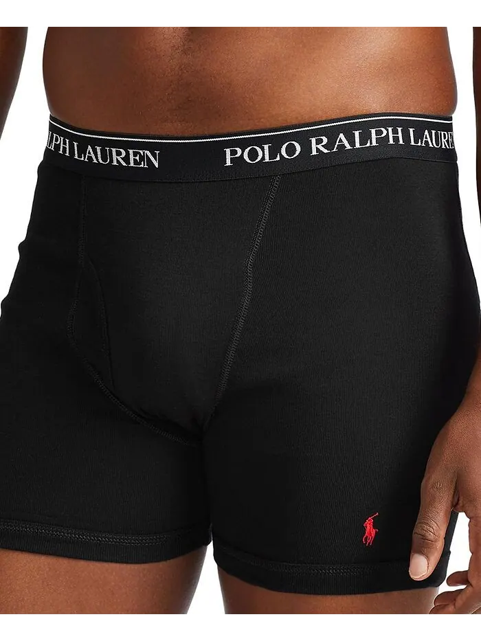 Мужской комплект из 3 штук. Классические хлопковые трусы-боксеры Polo Ralph Lauren — изображение 4 из 4, черный