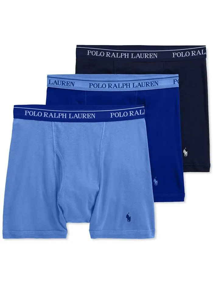 Мужской комплект из 3 штук. Классические хлопковые трусы-боксеры Polo Ralph Lauren — изображение 1 из 5, синий//темно-синий