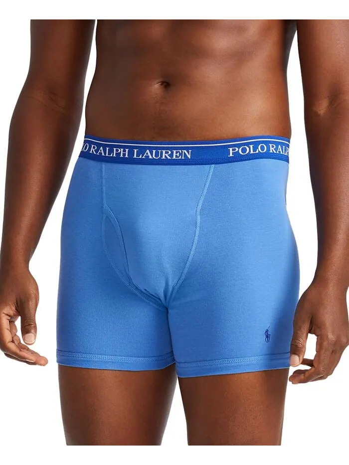 Мужской комплект из 3 штук. Классические хлопковые трусы-боксеры Polo Ralph Lauren — изображение 3 из 5, синий//темно-синий