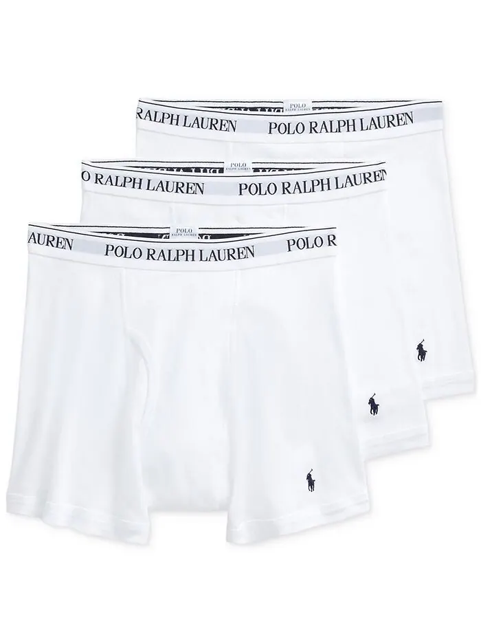 Мужской комплект из 3 штук. Классические хлопковые трусы-боксеры Polo Ralph Lauren — изображение 1 из 4, белый