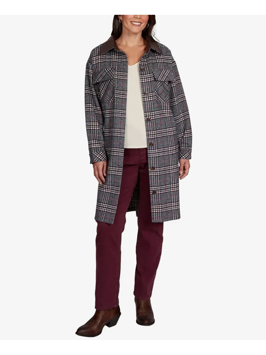 Рубашка-жакет с принтом в клетку, модель Petite Brushed Plaid Mid-Length Shirt Jacket Ruby Rd.