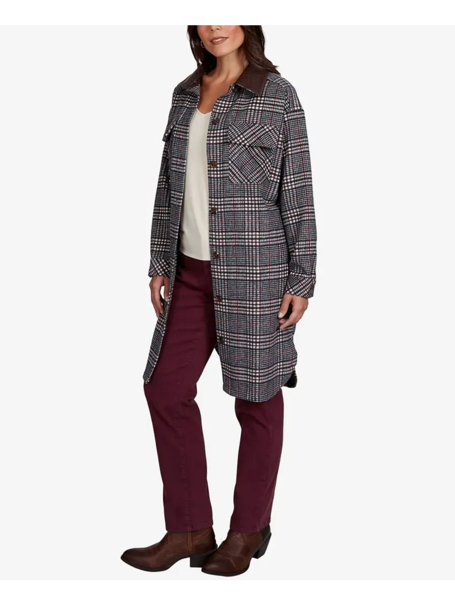 Рубашка-жакет с принтом в клетку, модель Petite Brushed Plaid Mid-Length Shirt Jacket Ruby Rd. — изображение 2 из 5, мульти