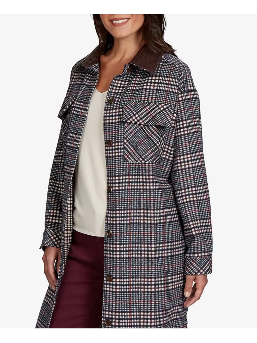 Рубашка-жакет с принтом в клетку, модель Petite Brushed Plaid Mid-Length Shirt Jacket Ruby Rd. — изображение 4 из 5, мульти