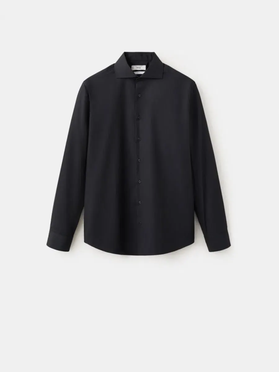 Рубашка классическая Slim Fit из хлопкового поплина, модель Slim-Fit Cotton Poplin Suit Shirt MANGO — изображение 2 из 6