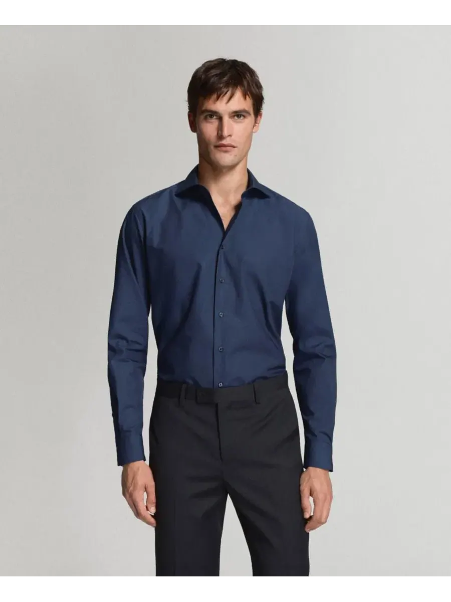 Рубашка из хлопкового поплина с длинным рукавом, Slim Fit MANGO