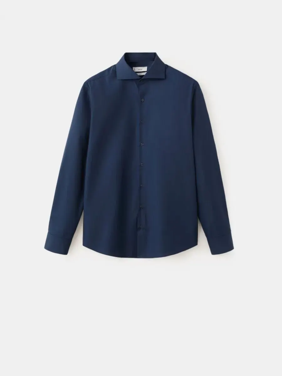 Рубашка из хлопкового поплина с длинным рукавом, Slim Fit MANGO — изображение 2 из 6, темный темно-синий