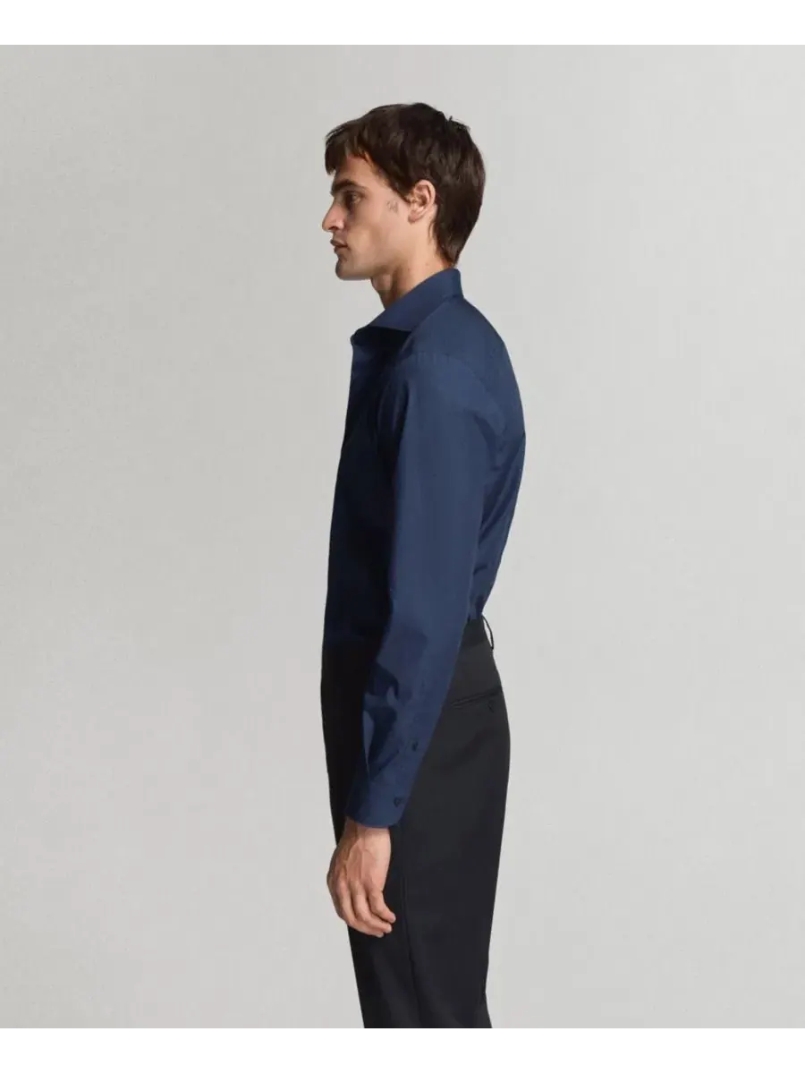 Рубашка из хлопкового поплина с длинным рукавом, Slim Fit MANGO — изображение 4 из 6, темный темно-синий