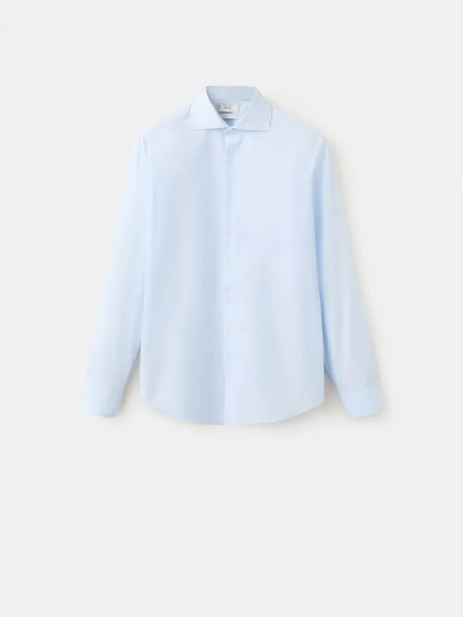 Рубашка с длинным рукавом Slim Fit Cotton Poplin MANGO — изображение 2 из 6, синий