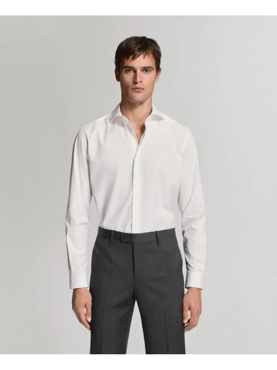 Мужская рубашка из хлопкового поплина Slim Fit, модель Classic MANGO — изображение 1 из 6, белый