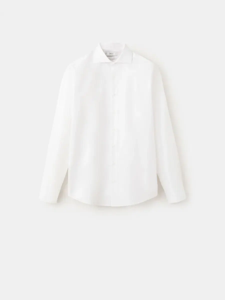 Мужская рубашка из хлопкового поплина Slim Fit, модель Classic MANGO — изображение 2 из 6, белый