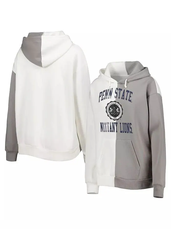 Женская серо-белая толстовка с капюшоном Penn State Nittany Lions Split Gameday Couture — изображение 1 из 3