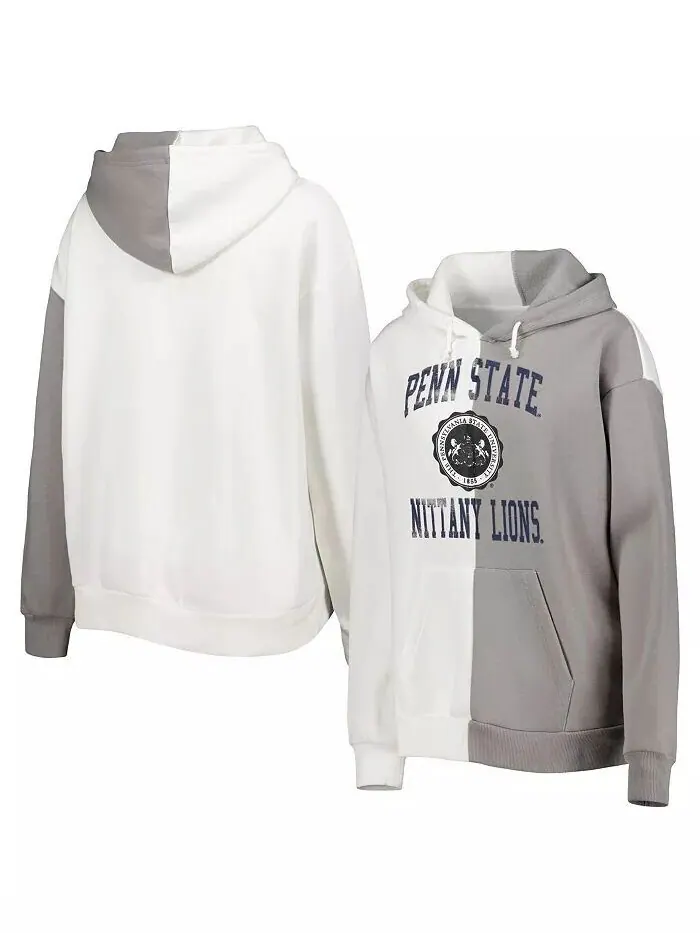 Женский серо-белый пуловер с капюшоном Penn State Nittany Lions с разрезом Gameday Couture — белый