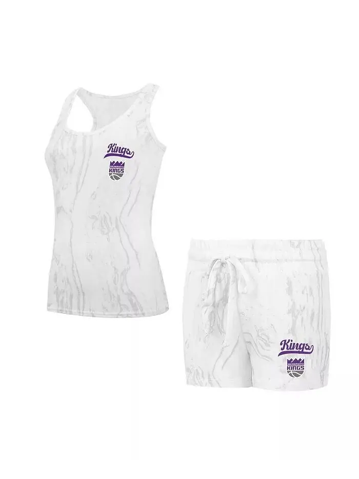 Женский белый комплект из кварцевой майки и шорт Sacramento Kings Concepts Sport — серый