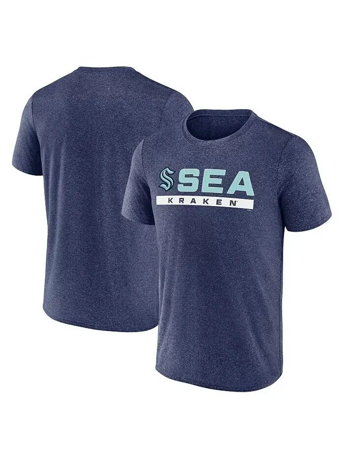 Мужская футболка Heather Deep Sea Seattle Kraken Playmaker Fanatics — синий