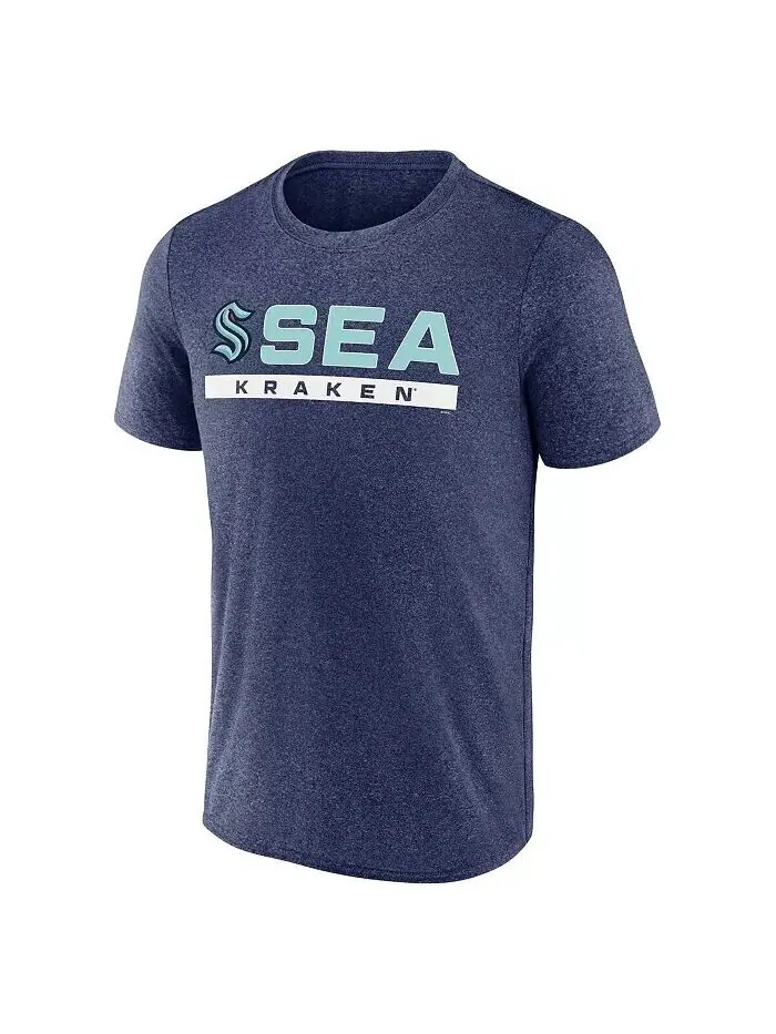 Мужская футболка Heather Deep Sea Seattle Kraken Playmaker Fanatics — изображение 3 из 3, глубокий синий