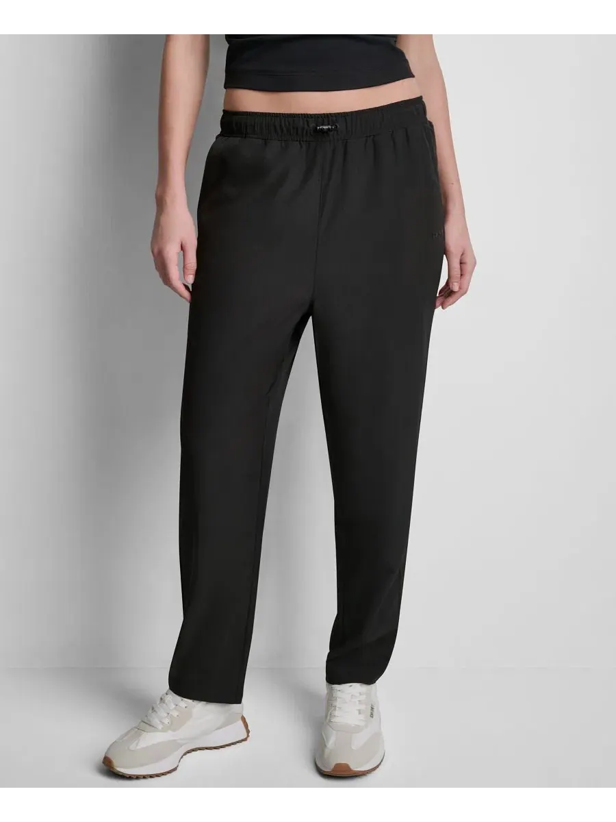 Брюки спортивные с высокой посадкой и зауженным прямым кроем DKNY Sport — изображение 1 из 5, черный