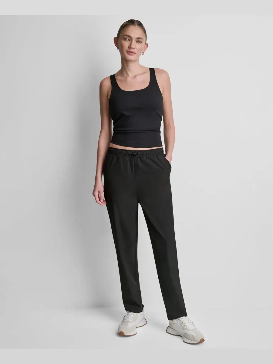 Брюки спортивные с высокой посадкой и зауженным прямым кроем DKNY Sport — изображение 2 из 5, черный