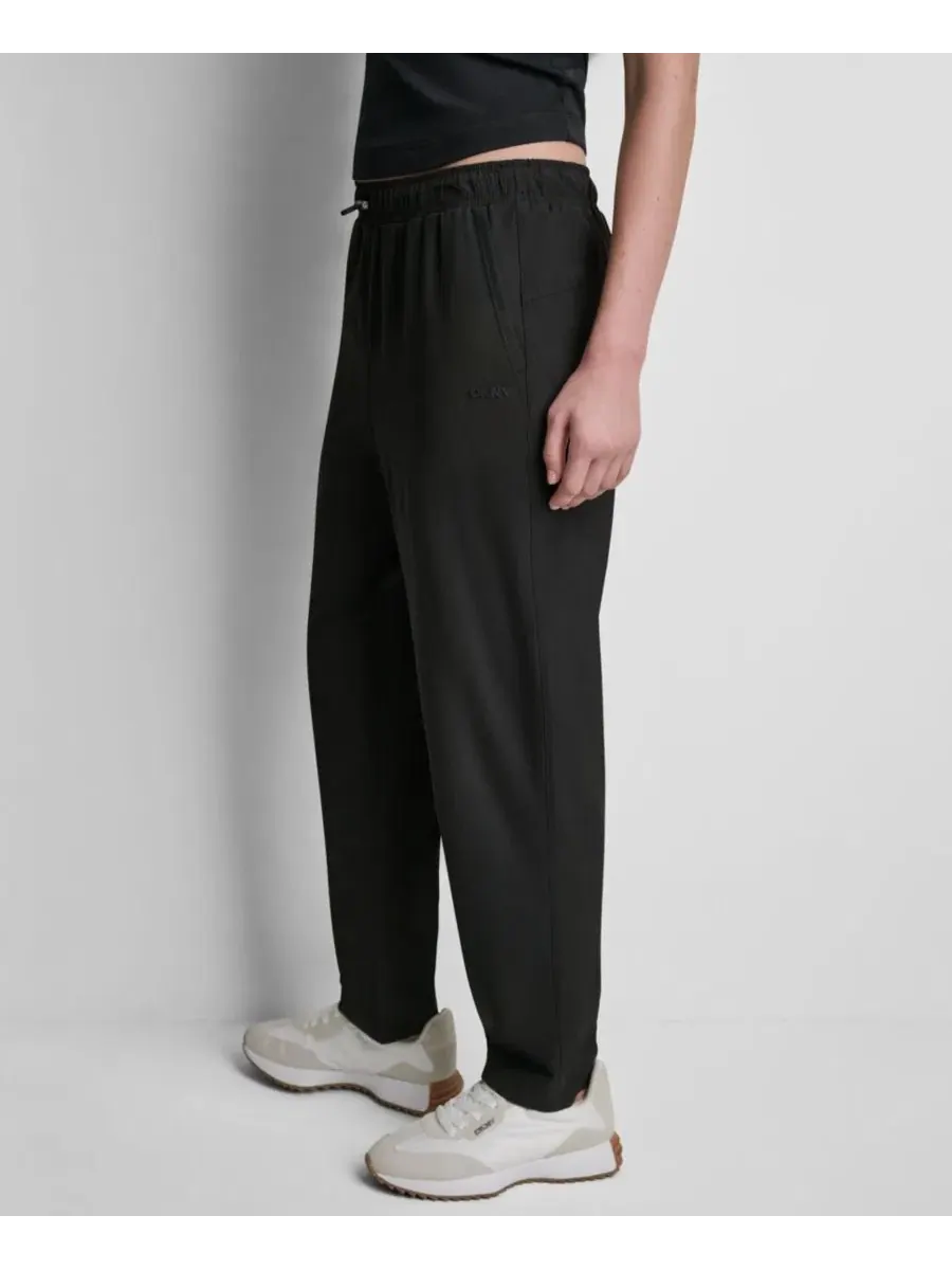 Брюки спортивные с высокой посадкой и зауженным прямым кроем DKNY Sport — изображение 3 из 5, черный