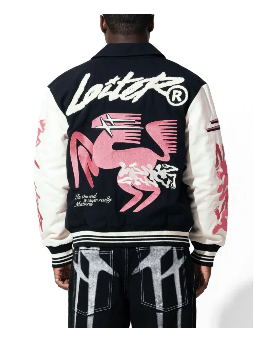 Куртка-бомбер с контрастными рукавами и вышивкой Oasis Varsity Jacket Loiter — изображение 2 из 6, нет цвета