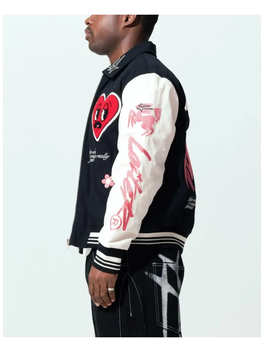 Куртка-бомбер с контрастными рукавами и вышивкой Oasis Varsity Jacket Loiter — изображение 3 из 6, нет цвета