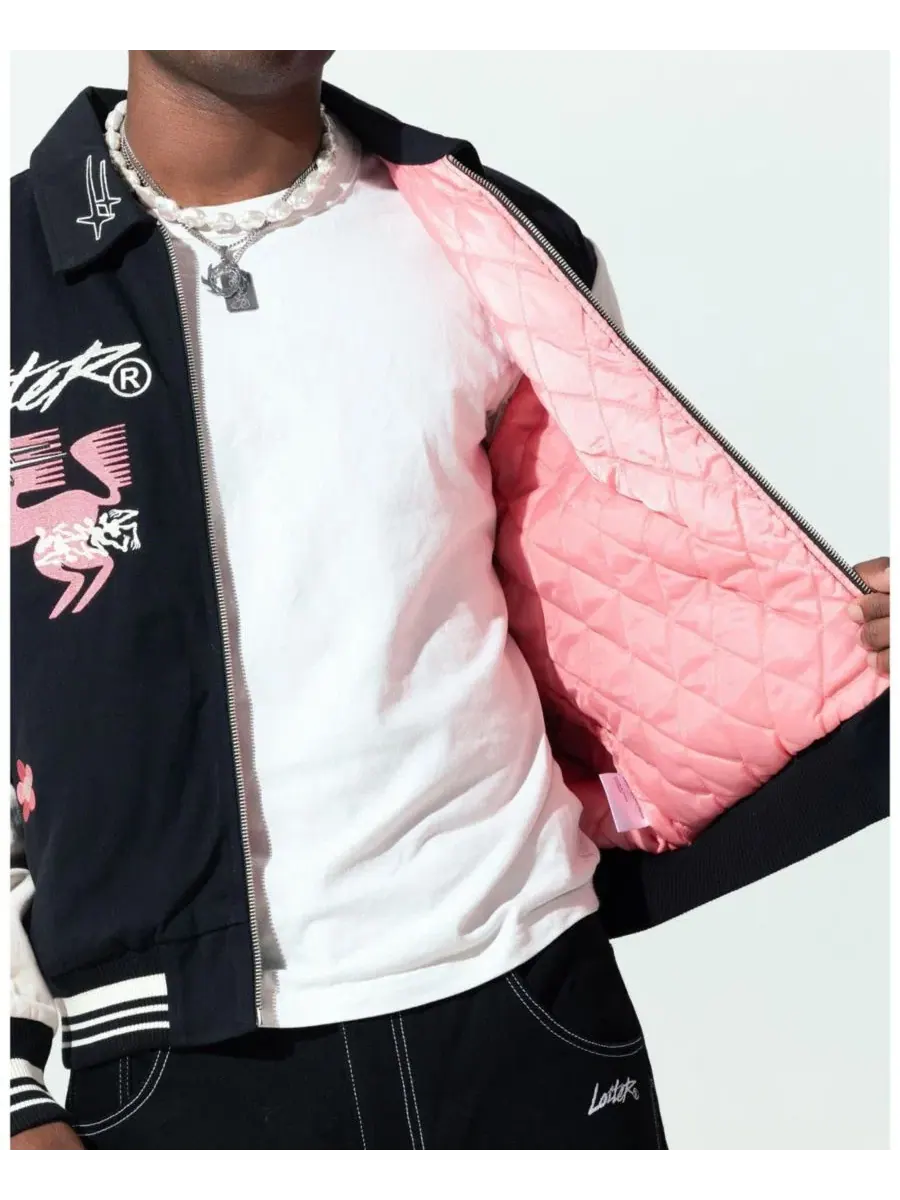 Куртка-бомбер с контрастными рукавами и вышивкой Oasis Varsity Jacket Loiter — изображение 4 из 6, нет цвета