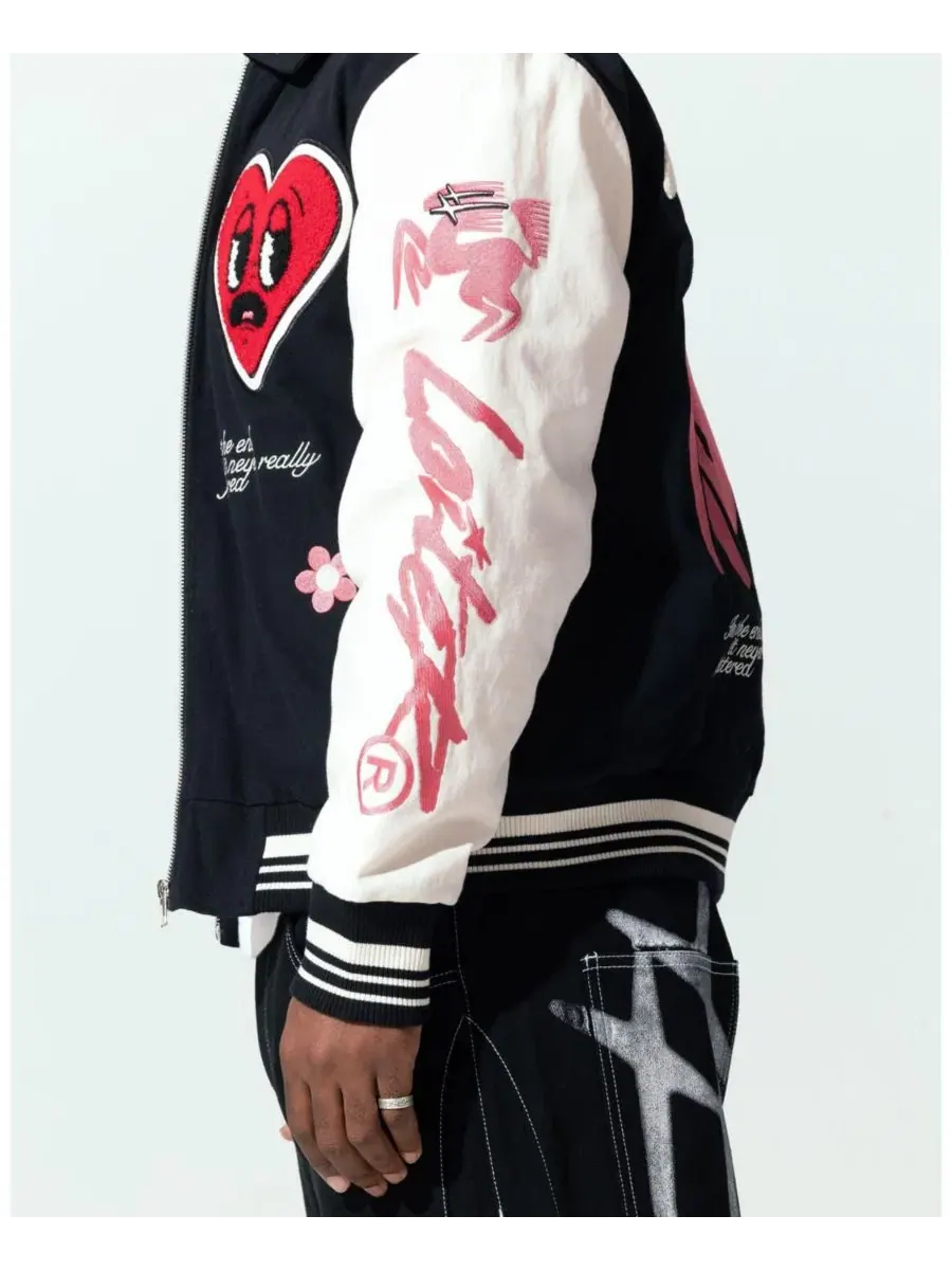 Куртка-бомбер с контрастными рукавами и вышивкой Oasis Varsity Jacket Loiter — изображение 5 из 6, нет цвета