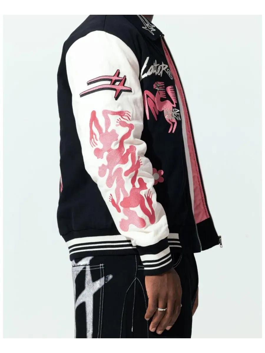 Куртка-бомбер с контрастными рукавами и вышивкой Oasis Varsity Jacket Loiter — изображение 6 из 6, нет цвета