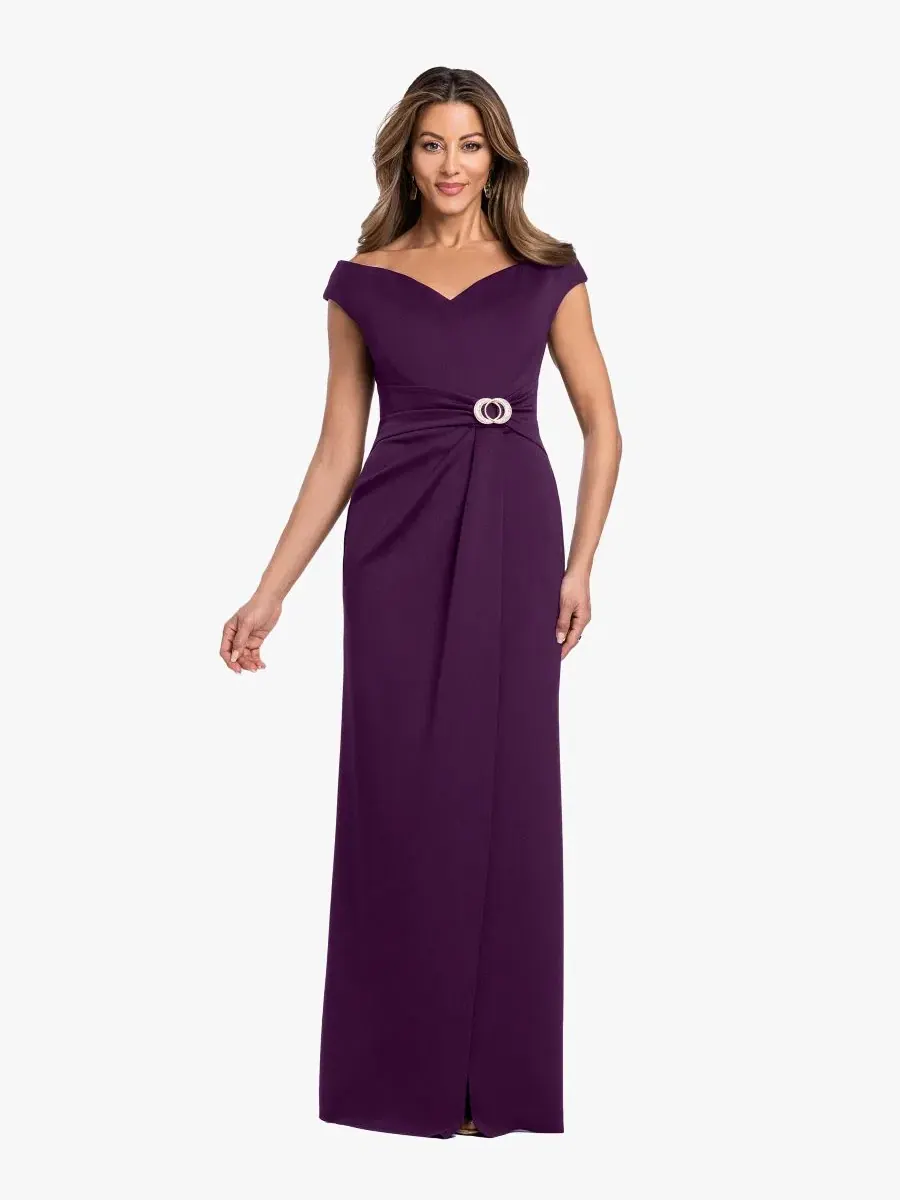 Платье-макси с открытыми плечами Petite Off-The-Shoulder Gown Dress Betsy & Adam — фиолетовый