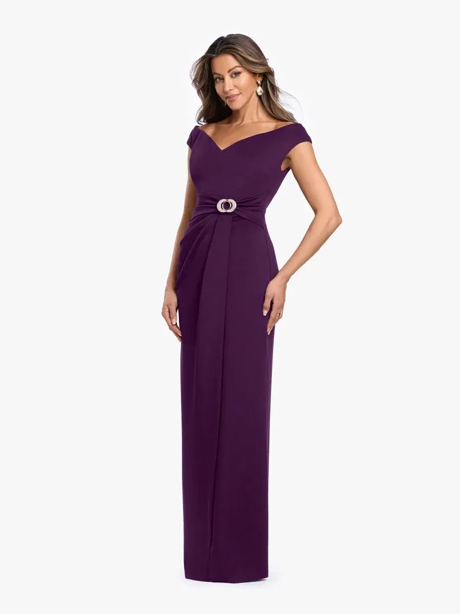 Платье-макси с открытыми плечами Petite Off-The-Shoulder Gown Dress Betsy & Adam — изображение 2 из 6, сливавый