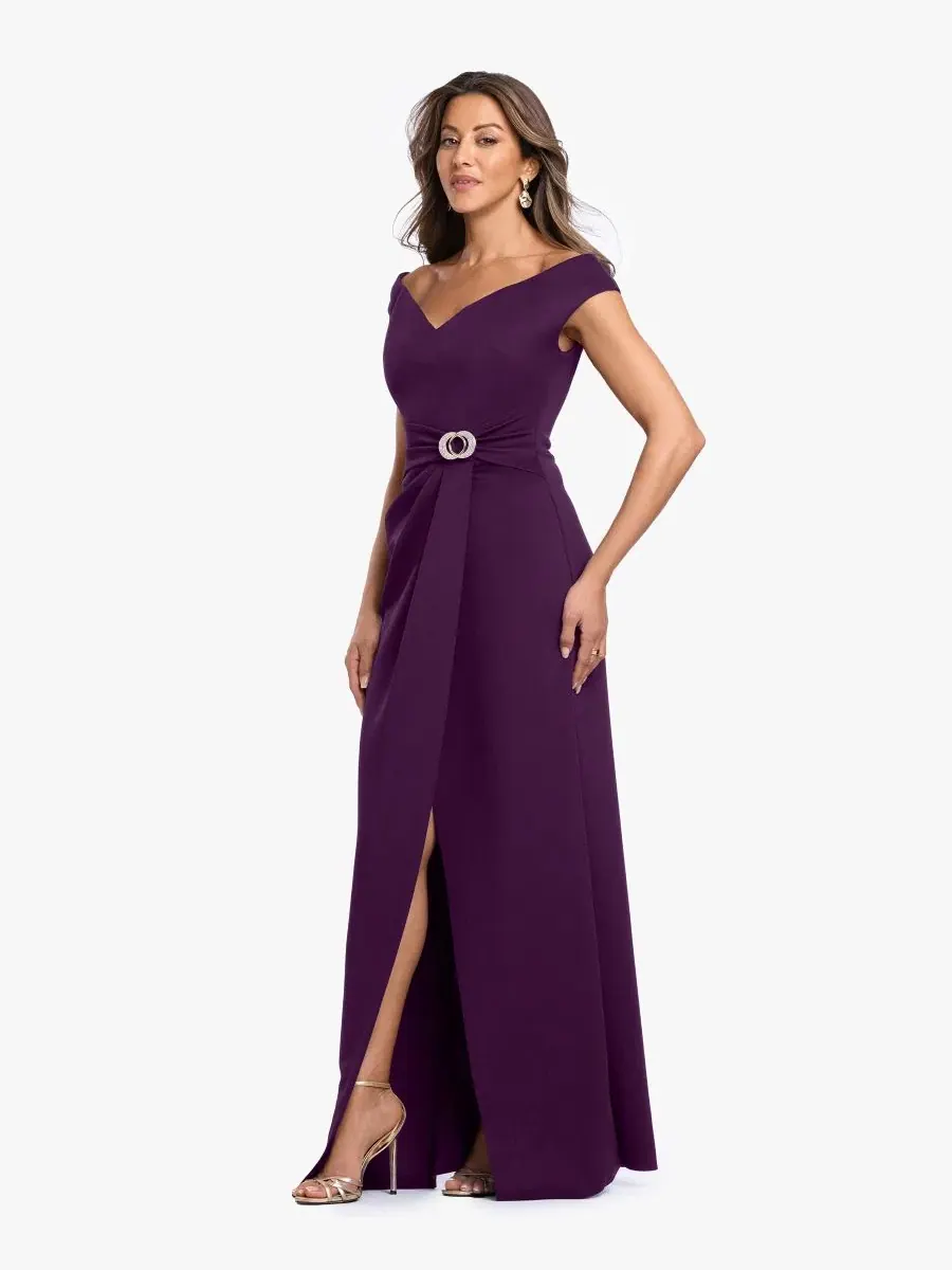 Платье-макси с открытыми плечами Petite Off-The-Shoulder Gown Dress Betsy & Adam — изображение 3 из 6, сливавый