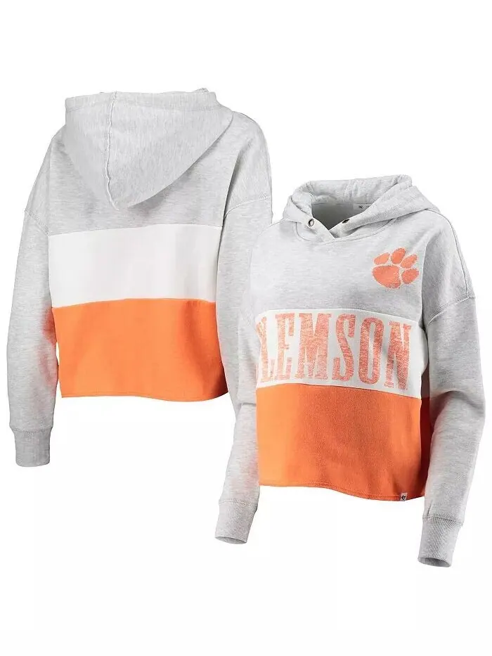 Женский укороченный свитшот с капюшоном Clemson Tigers Lizzy '47 — изображение 4 из 4, серый