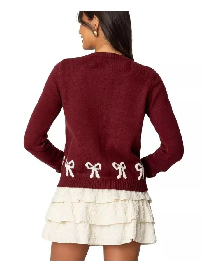 Женский кардиган Rona Bow Knit Edikted — изображение 2 из 5, бордовый