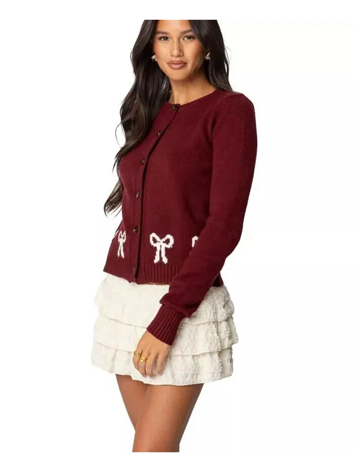 Женский кардиган Rona Bow Knit Edikted — изображение 4 из 5, бордовый